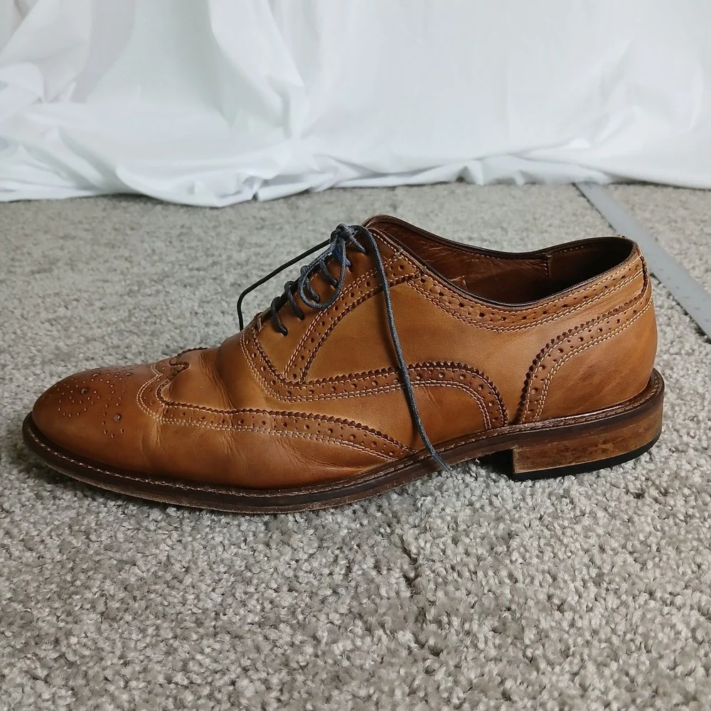 Cuoio Mens Tan Leather Wingtip Brogue Oxford Dress Shoes Made in Italy 6650 10M